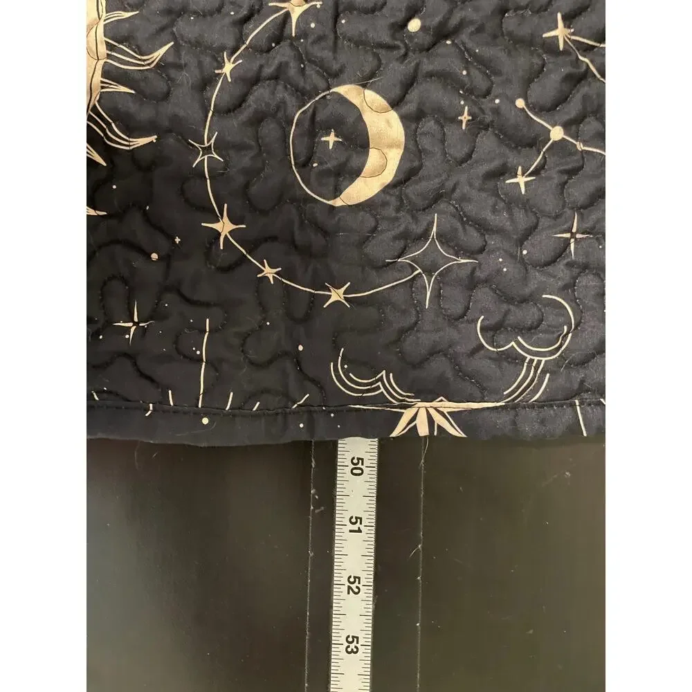 Celestial Sun Moon Quilt Set 83x99 Black Boho Stars 2 Shams Constellation Space